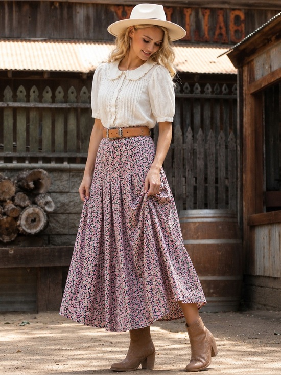 Susan Bristol Dresses & Skirts - Vintage 90s Components Pink Floral Ankle Maxi Skirt Cottagecore Boho Romantic 8